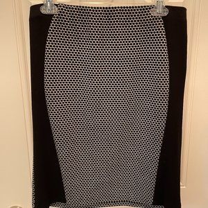Vince Camuto Black Hexagonal Polka Dot Pencil Skirt with Black Side Panels